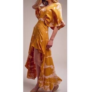Young Fabulous & Broke Thea Maxi Dress in Yellow Tie Dye Size Large Boho Beachy